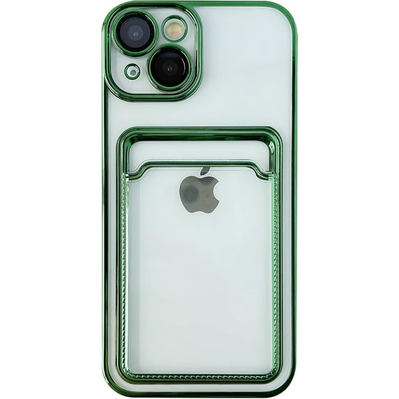 Plating Card Holder Wallet Clear Soft Compatible with iPhone Case (Green,iPhone 14 Pro)