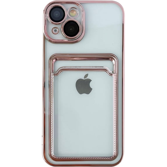 Plating Card Holder Wallet Clear Soft Compatible with iPhone Case (Pink,iPhone Xr)
