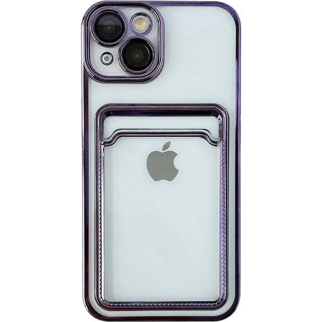 Plating Card Holder Wallet Clear Soft Compatible with iPhone Case (Purple,iPhone 13)