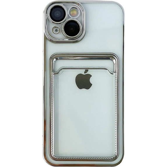 Plating Card Holder Wallet Clear Soft Compatible with iPhone Case (Silver,iPhone 12 Pro Max)