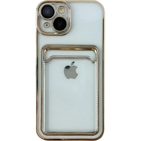 Plating Card Holder Wallet Clear Soft Compatible with iPhone Case (Silver,iPhone 14 Plus)