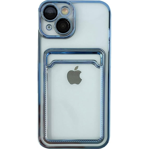 Plating Card Holder Wallet Clear Soft Compatible with iPhone Case (Silver,iPhone 14 Plus)