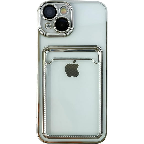 Plating Card Holder Wallet Clear Soft Compatible with iPhone Case (Silver,iPhone 14 Pro)
