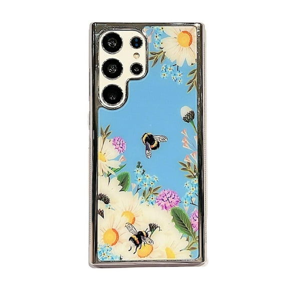 Plating Case for Samsung Galaxy S23 Ultra, Floral Butterfly Pattern Transparent Cover, Hybrid Rugged PC + TPU Shockproof Non-Slip Protective Case for Samsung Galaxy S23 Ultra,Pattern-B