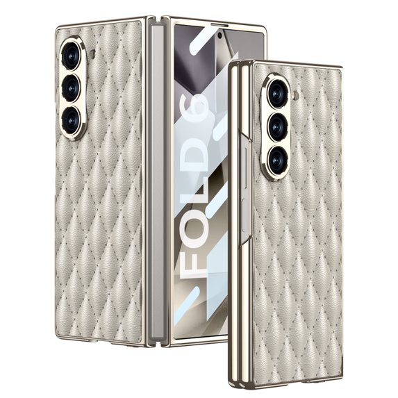 Plating Case for Samsung Galaxy Z Fold 6, with Front Built-in Screen Protector PU Leather + Hard PC Shell Ultra Thin Slim Durable Protective Phone Case Cover for Samsung Galaxy Z Fold 6, Titaniumgray