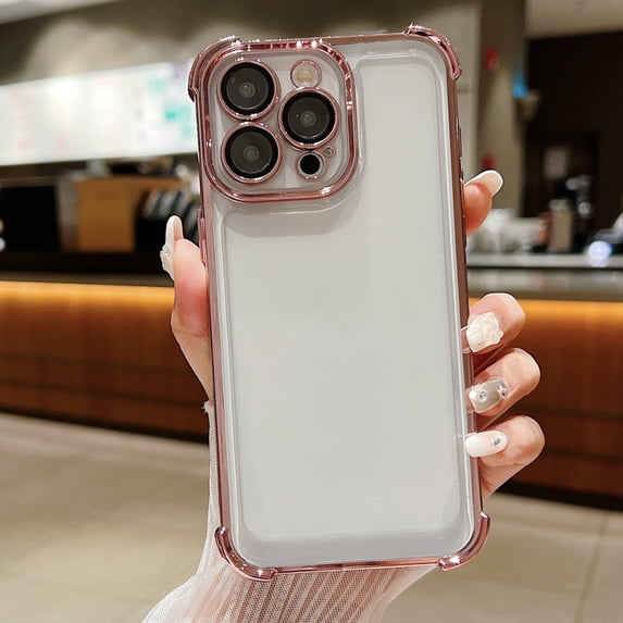 Plating Case for iPhone 11 Pro Max 6.5 inch, Clear TPU Back Cute Luxury Frame Transparent with Camera Lens Protector Slim Thin Lightweight Phone Cover for Apple iPhone 11 Pro Max, Pink