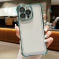 thumbnail image 1 of Plating Case for iPhone 13 Pro 6.1 inch, Clear TPU Back Cute Luxury Frame Transparent with Camera Lens Protector Slim Thin Lightweight Phone Cover for Apple iPhone 13 Pro, Green, 1 of 7