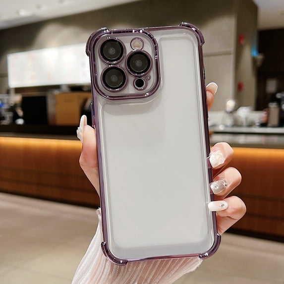 Plating Case for iPhone 13 Pro Max 6.7 inch, Clear TPU Back Cute Luxury Frame Transparent with Camera Lens Protector Slim Thin Lightweight Phone Cover for Apple iPhone 13 Pro Max, Darkpurple