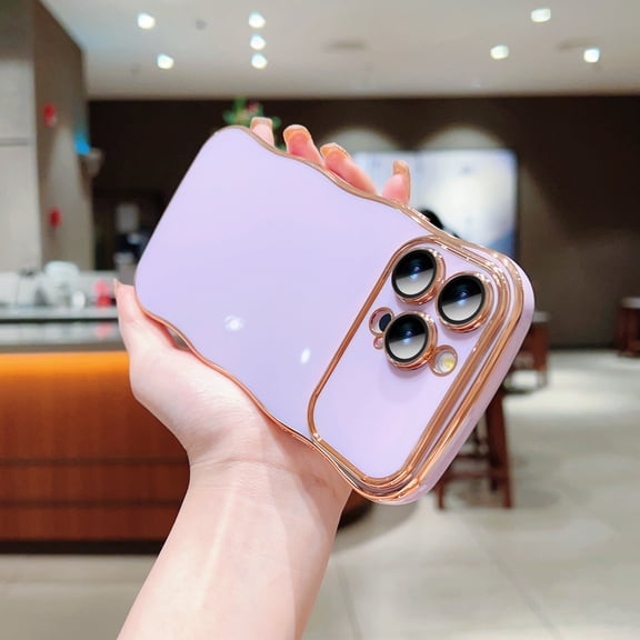 Plating Case for iPhone 13 Pro Max, Fashion Slim Electroplate Wave Edge Bumper Case with Full Camera Lens Protector Solid Color Reinforced Corners Shockproof Cover for iPhone 13 Pro Max, Purple