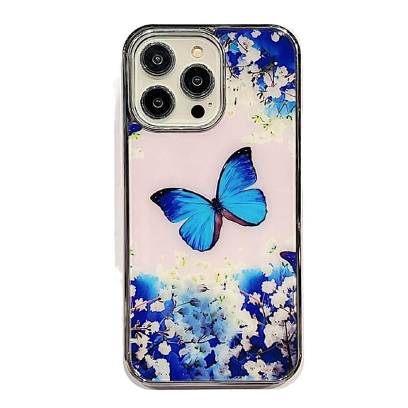 Plating Case for iPhone 13 Pro Max, Floral Butterfly Pattern Transparent Cover, Hybrid Rugged PC + TPU Shockproof Non-Slip Protective Case for iPhone 13 Pro Max,Pattern-A