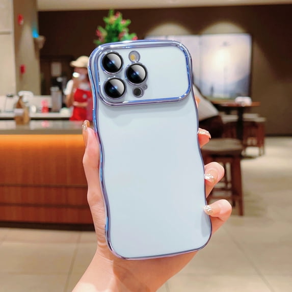 Plating Case for iPhone 14 Pro, Fashion Slim Electroplate Wave Edge Bumper Case with Full Camera Lens Protector Solid Color Reinforced Corners Shockproof Cover for iPhone 14 Pro, Blue