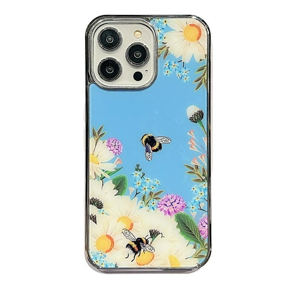 Plating Case for iPhone 14 Pro, Floral Butterfly Pattern Transparent Cover, Hybrid Rugged PC + TPU Shockproof Non-Slip Protective Case for iPhone 14 Pro, Pattern-B