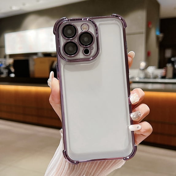 Plating Case for iPhone 15 Pro 6.1 inch, Clear TPU Back Cute Luxury Frame Transparent with Camera Lens Protector Slim Thin Lightweight Phone Cover for Apple iPhone 15 Pro, Darkpurple