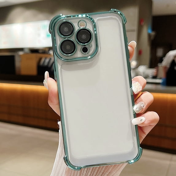 Plating Case for iPhone 15 Pro 6.1 inch, Clear TPU Back Cute Luxury Frame Transparent with Camera Lens Protector Slim Thin Lightweight Phone Cover for Apple iPhone 15 Pro, Green