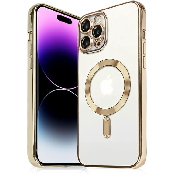Plating Case for iPhone 15 Pro with Camera Lens Protector,Anti-Scratch Shockproof Slim Protective Case, Ideal for Women and Men,Compatible for iPhone 15 Pro, Gold
