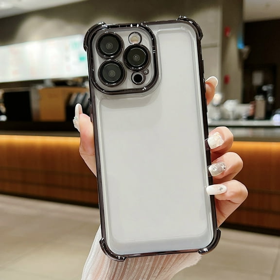 Plating Case for iPhone 15 Pro Max 6.7 inch, Clear TPU Back Cute Luxury Frame Transparent with Camera Lens Protector Slim Thin Lightweight Phone Cover for Apple iPhone 15 Pro Max, Black