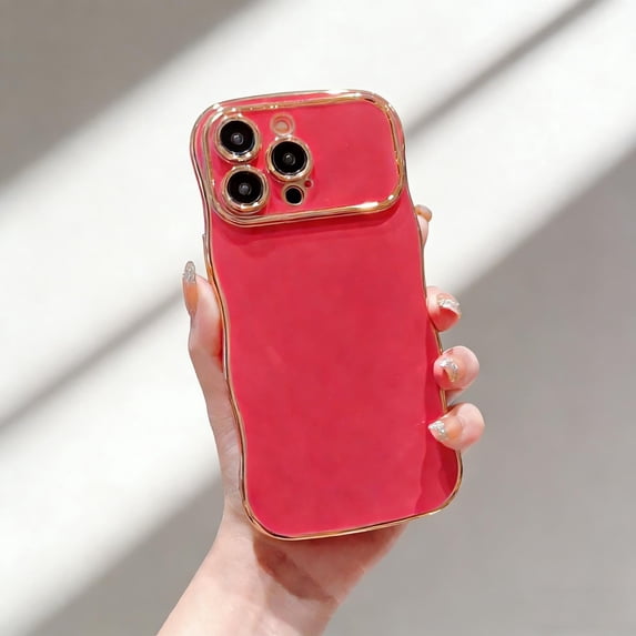 Plating Case for iPhone 17 Pro Max, Fashion Slim Electroplate Wave Edge Bumper Case with Full Camera Lens Protector Solid Color Reinforced Corners Shockproof Cover for iPhone 17 Pro Max, Rose