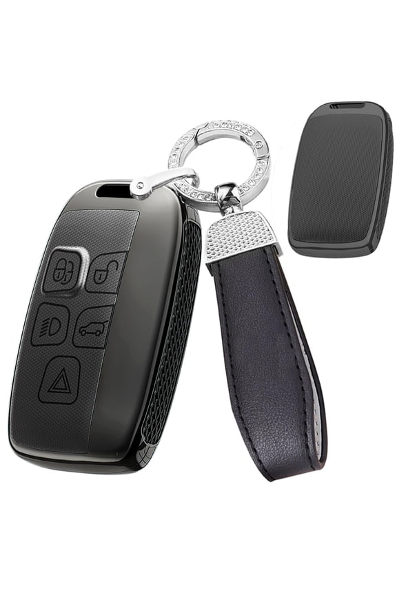 Plating Diamond Pattern Smart Key Fob Cover Compatible with Land rover Fit for Range Rover Evoque Sport Velar Fit for Jaguar F-Pace F-Type XE XF XJ Keyless Key Shell with Leather Keychain