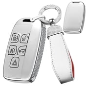 Plating Diamond Pattern Smart Key Fob Cover Compatible with Land rover Fit for Range Rover Evoque Sport Velar Fit for Jaguar F-Pace F-Type XE XF XJ Keyless Key Shell with Leather Keychain