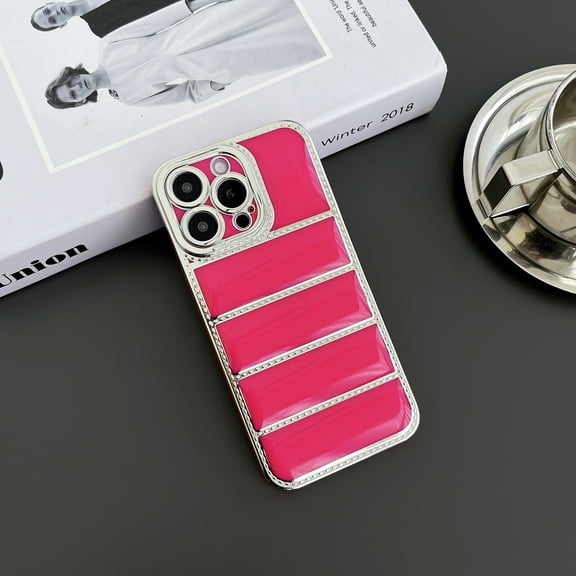 Plating Down Jacket Phone Case for iPhone 15 Plus, Drop Protection Bumper Puffer Cover, Shockproof Lightweight Luxury Ultra Slim Anti-Slip Men Women Cover for iPhone 15 Plus - Rose