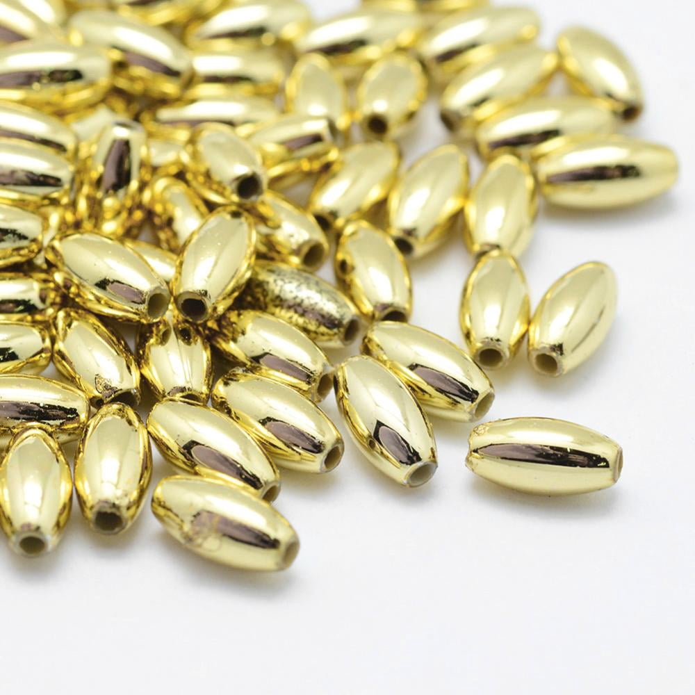 Plating Eco-Friendly Plastic Beads Oval Golden Plated 8x4mm Hole: 1mm 7300~7600pcs/500g