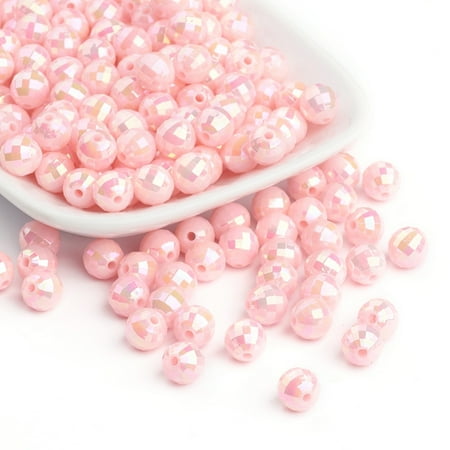 Plating Eco-Friendly Poly Styrene Acrylic Beads AB Color Faceted Round Pink 8mm Hole: 1mm about 2000pcs/500g