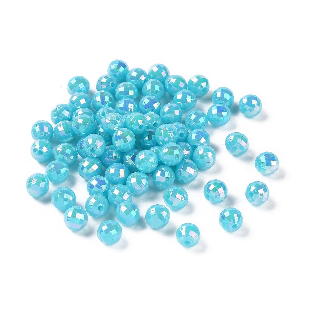 Plating Eco-Friendly Poly Styrene Acrylic Beads AB color Faceted Round Cyan 8mm Hole: 1mm 2000pcs/500g
