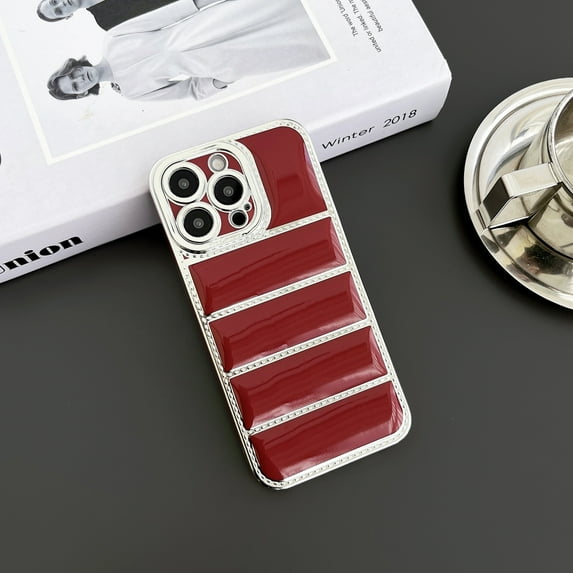 Plating Down Jacket Phone Case for iPhone 12 Pro, Drop Protection Bumper Puffer Cover, Shockproof Lightweight Luxury Ultra Slim Anti-Slip Men Women Cover for iPhone 12 Pro - Winered