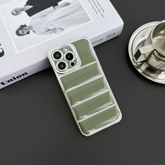 Plating Down Jacket Phone Case for iPhone 13 Pro Max, Drop Protection Bumper Puffer Cover, Shockproof Lightweight Luxury Ultra Slim Anti-Slip Men Women Cover for iPhone 13 Pro Max - Green