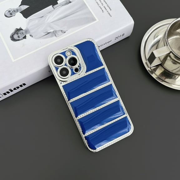 Plating Down Jacket Phone Case for iPhone 15, Drop Protection Bumper Puffer Cover, Shockproof Lightweight Luxury Ultra Slim Anti-Slip Men Women Cover for iPhone 15 - Blue