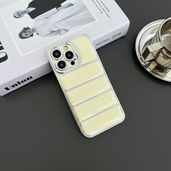 Plating Down Jacket Phone Case for iPhone 16 Pro Max, Drop Protection Bumper Puffer Cover, Shockproof Lightweight Luxury Ultra Slim Anti-Slip Men Women Cover for iPhone 16 Pro Max - Beige