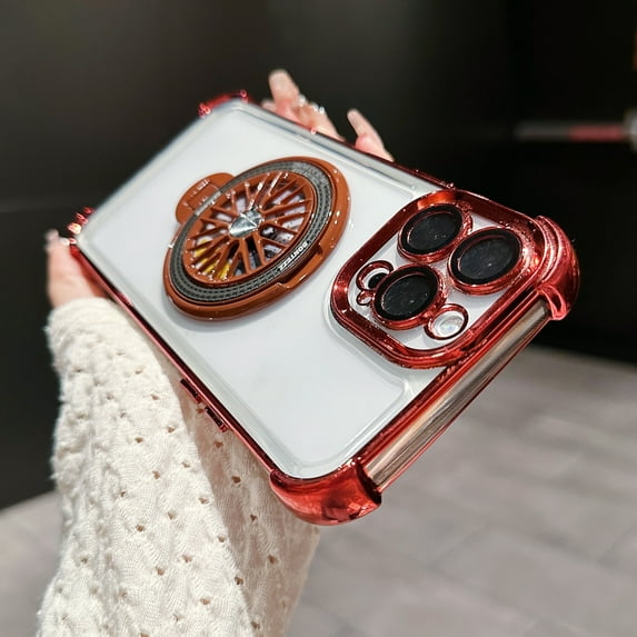 Plating Lightweight Back Case for iPhone 14 Pro - Luxury Unique Transparent Design Anti-Fingerprint Shock-resistance with Lens Protector Drop Protection for iPhone 14 Pro, Red