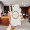 thumbnail image 1 of Plating Magnetic Case for Samsung Galaxy S21 FE, Compatible with MagSafe Wireless Charging Slim Lightweight Cover, Fashion Cute Love Hearts Pattern Lens Protection Case for Girls Women,White, 1 of 1