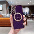 thumbnail image 1 of Plating Magnetic Case for Samsung Galaxy S21 FE, Compatible with MagSafe Wireless Charging Slim Lightweight Cover, Fashion Cute Love Hearts Pattern Lens Protection Case for Girls Women,Darkpurple, 1 of 1