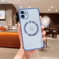 thumbnail image 1 of Plating Magnetic Case for iPhone 11, Compatible with MagSafe Wireless Charging Slim Lightweight Cover, Fashion Cute Love Hearts Pattern Lens Protection Case for Girls Women,Blue, 1 of 1