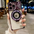 thumbnail image 1 of Plating Magnetic Case for iPhone 13, with Magnetic Invisible Stand Compatible with MagSafe Logo View Large Window CD Pattern for Women Men Shockproof Clear Back Cover, Darkpurple, 1 of 7