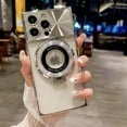 thumbnail image 1 of Plating Magnetic Case for iPhone 15 Pro, with Magnetic Invisible Stand Compatible with MagSafe Logo View Large Window CD Pattern for Women Men Shockproof Clear Back Cover, Silver, 1 of 7