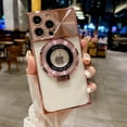 thumbnail image 1 of Plating Magnetic Case for iPhone 15 Pro Max, with Magnetic Invisible Stand Compatible with MagSafe Logo View Large Window CD Pattern for Women Men Shockproof Clear Back Cover, Pink, 1 of 7
