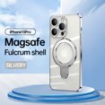 thumbnail image 1 of Plating Magnetic Shockproof for iPhone 13 Pro Case, [Compatible with MagSafe] With Lens Film Built-in Foldable Stand Slim Yet Protective Phone Case Cover for iPhone 13 Pro, Silver, 1 of 11