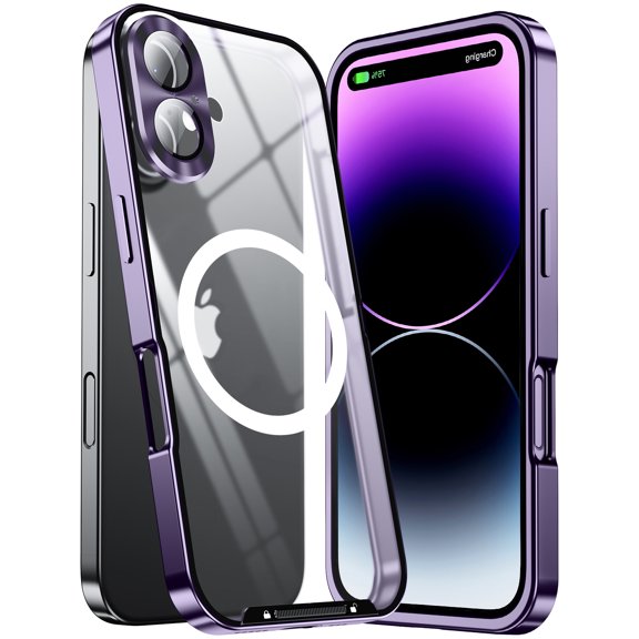Plating Matte for iPhone 16 Case, [Drop Protection] [Anti-Fingerprint] Silky Touch Hard PC Back with Non-Slip Metal Edge, Shockproof Case for iPhone 16, Purple