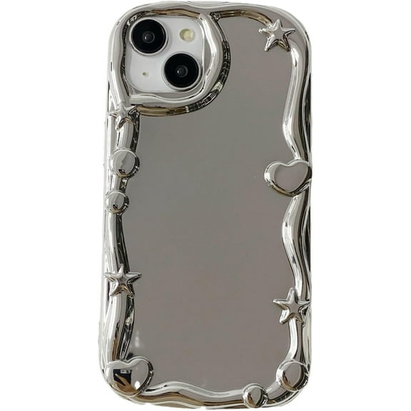 Plating Mirror Love Heart Star Soft Phone Case Compatible with iPhone Case (Silver,iPhone 14 Plus)