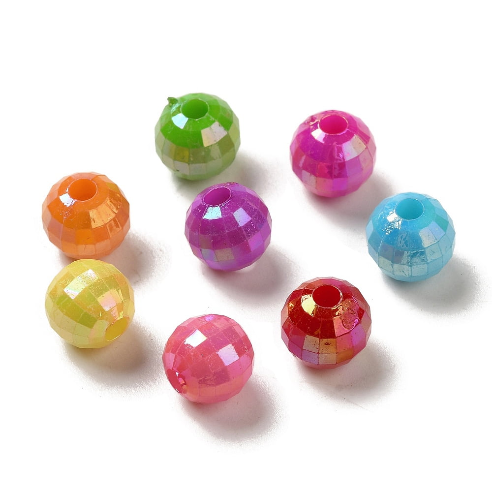 Plating Opaque Acrylic Beads AB Color Round Faceted Mixed Color 9.5mm Hole: 2.7mm 1086pcs/500g
