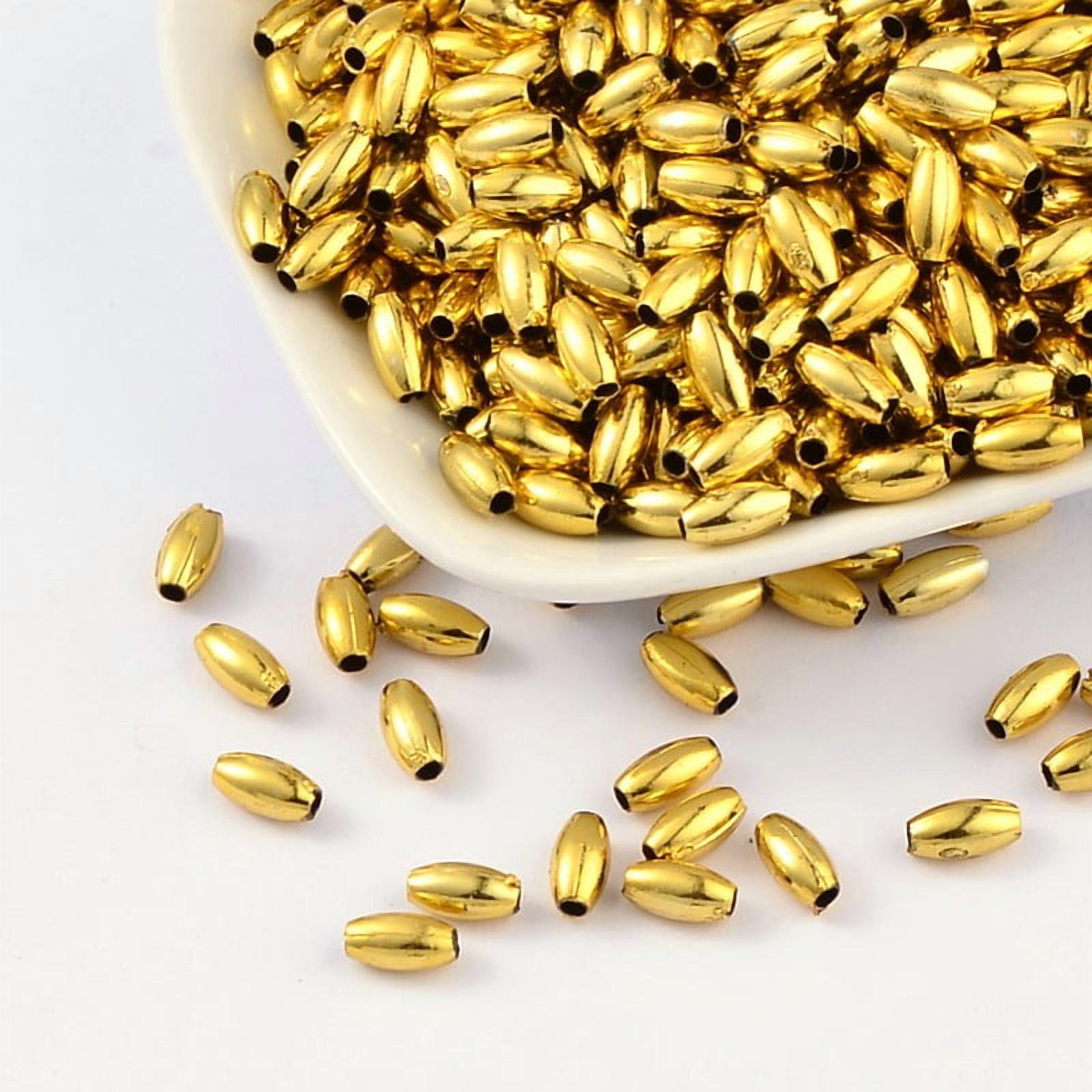 Plating Plastic Acrylic Rice Beads Golden Plated 8x4mm Hole: 1.5mm about 8333pcs/500g