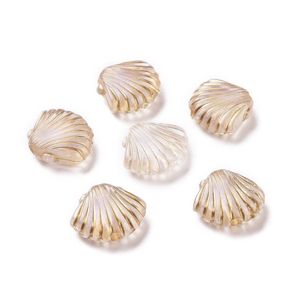 Plating Transparent Acrylic Beads Golden Metal Enlaced Shell Clear 10.5x12x4mm Hole: 1.6mm DIY