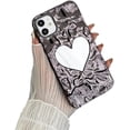 thumbnail image 1 of Plating Water Ripple Folds Love Heart Mirror Phone Case Compatible with iPhone Case (Black,iPhone 14 Pro), 1 of 6