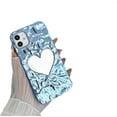 thumbnail image 1 of Plating Water Ripple Folds Love Heart Mirror Phone Case Compatible with iPhone Case (Blue,iPhone 14 Pro), 1 of 6