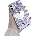 thumbnail image 1 of Plating Water Ripple Folds Love Heart Mirror Phone Case Compatible with iPhone Case (Purple,iPhone 14 Plus), 1 of 6