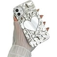 thumbnail image 1 of Plating Water Ripple Folds Love Heart Mirror Phone Case Compatible with iPhone Case (Silver,iPhone 15 Pro Max), 1 of 5