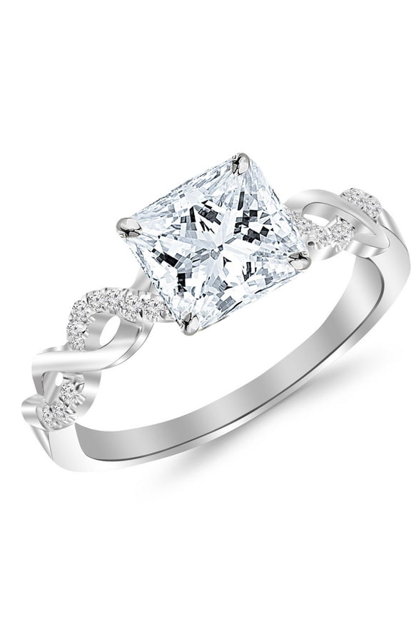 Platinum 0.88 Carat LAB GROWN IGI CERTIFIED DIAMOND Twisting Infinity Gold and Diamond Split Shank Pave Set Princess Cut Diamond Engagement Ring (E-F Color SI1-SI2 Clarity 0.75 Ct Center)