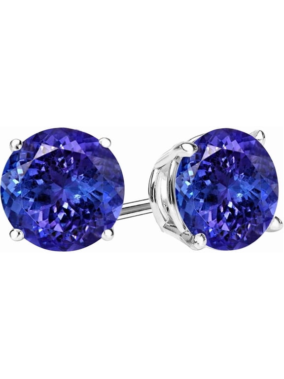 Platinum 0.99 Carat Natural Tanzanite Stud Earrings 4 Prong Push Back for Women